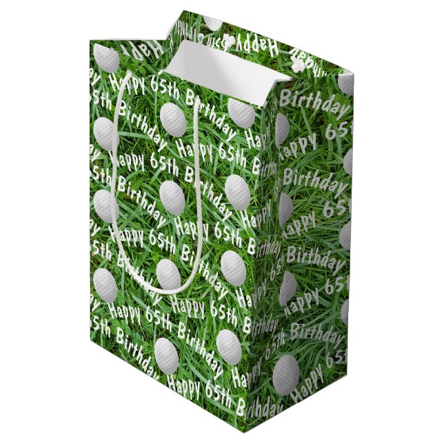 65th Birthday Golf Balls on Grass Medium Gift Bag (Back Angled)