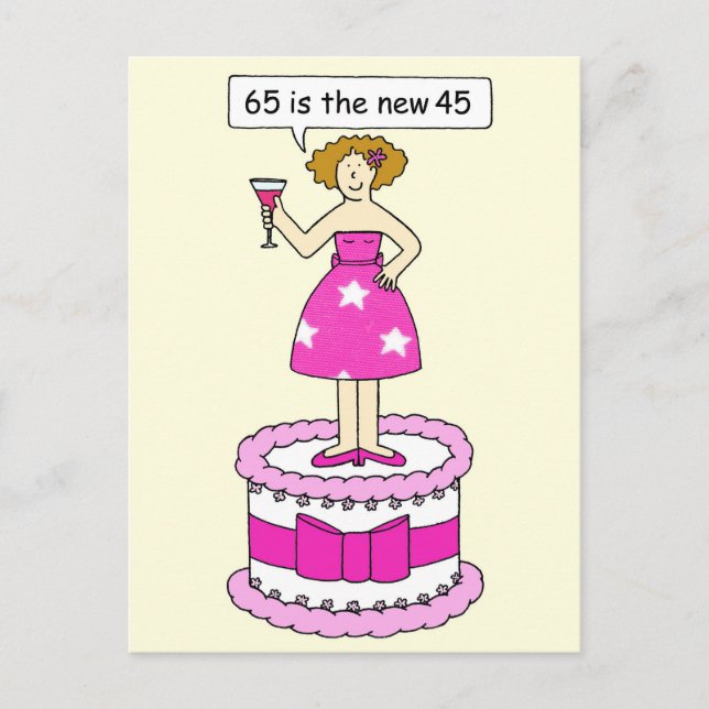 65th Birthday Humour for Her Lady on a Cake Postcard (Front)