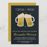 65th birthday invitations Cheers and beers Rustic