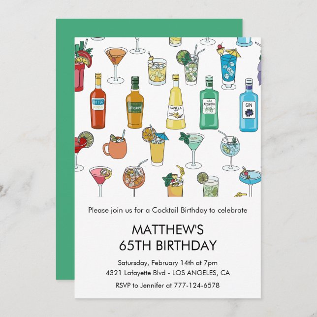 65th birthday invitations Cocktail Contemporary (Front/Back)