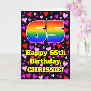 65th Birthday: Loving Hearts Pattern, Rainbow # 65 Card
