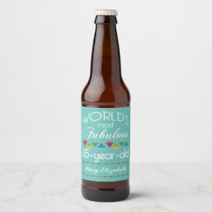 65th Birthday Most Fabulous Colourful Gem Turquois Beer Bottle Label