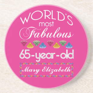 65th Birthday Most Fabulous Colourful Gems Pink Coaster