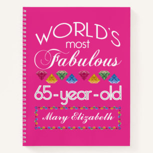 65th Birthday Most Fabulous Colourful Gems Pink Notebook