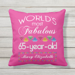 65th Birthday Most Fabulous Colourful Gems Pink Outdoor Cushion