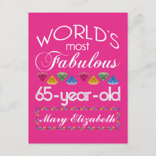 65th Birthday Most Fabulous Colourful Gems Pink Postcard