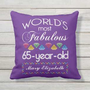 65th Birthday Most Fabulous Colourful Gems Purple Outdoor Cushion