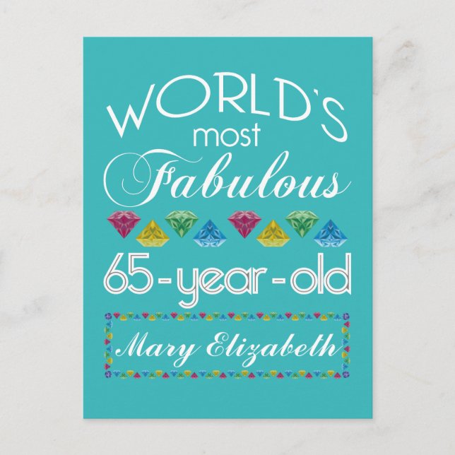 65th Birthday Most Fabulous Colourful Gems Turquoi Postcard (Front)