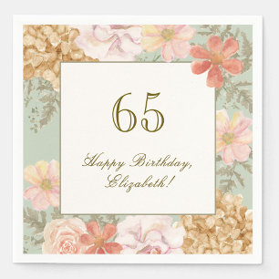 65th Birthday Napkin Autumn Colour Floral Sage