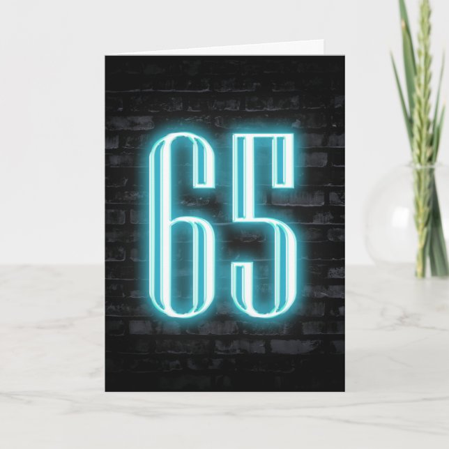 65th Birthday Neon Sign on Brick Card (Front)