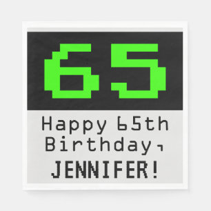 65th Birthday - Nerdy / Geeky Style "65" & Name Napkin