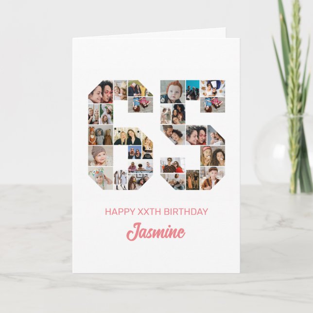65th Birthday Number 65 Photo Collage Personalised Card (Front)