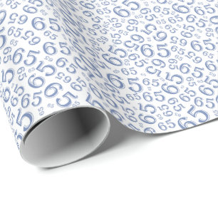 65th Birthday Number Pattern 65 Blue and White Wrapping Paper