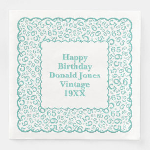 65th Birthday Number Pattern Scallops Teal/White Napkin