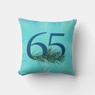 65th Birthday Or Anniversary Peacock Feather Cushion