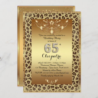 65th, Birthday Party 65th, Royal Cheetah gold plus Invitation