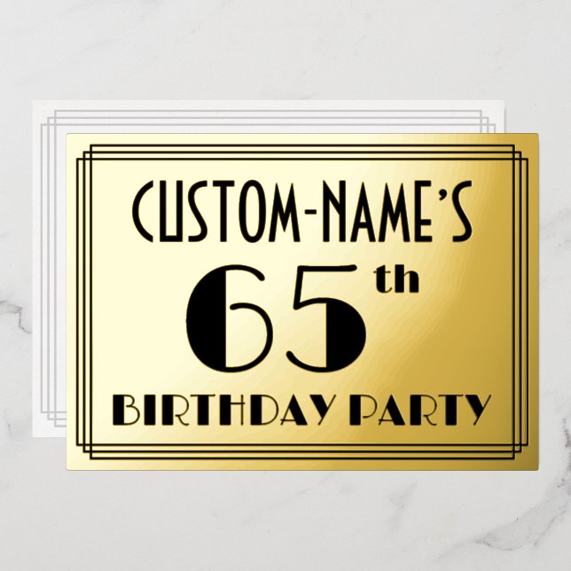 65th Birthday Party — Art Deco Look “65” + Name (Front/Back)