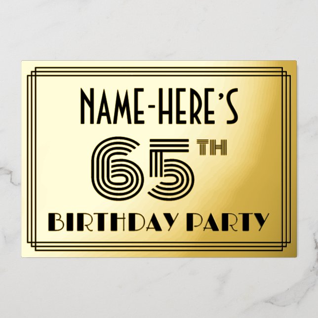 65th Birthday Party — Art Deco Style “65” & Name (Front)