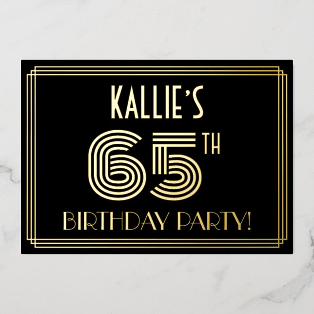 65th Birthday Party — Art Deco Style “65” + Name (Front)
