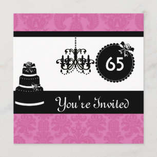 65th Birthday Party Black & White  Damask Inviites Invitation