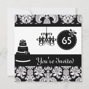 65th Birthday Party Black & White Damask Inviites Invitation