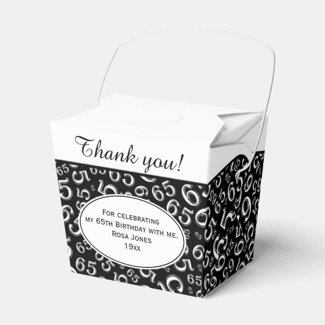 65th Birthday Party Black/White Number Pattern Favour Box (Front Side)