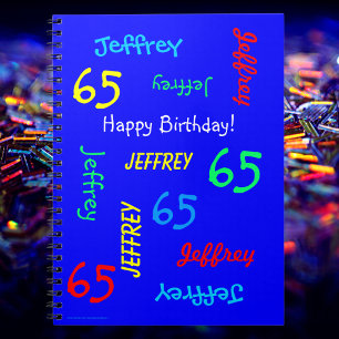 65th Birthday Party Blue Guest Book, Name Spiral Notebook