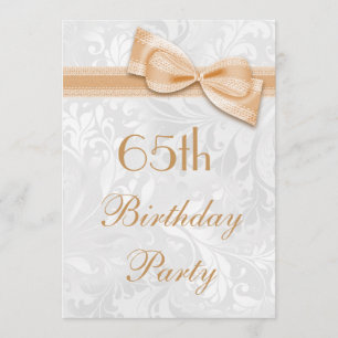 65th Birthday Party Damask and Faux Bow Invitation