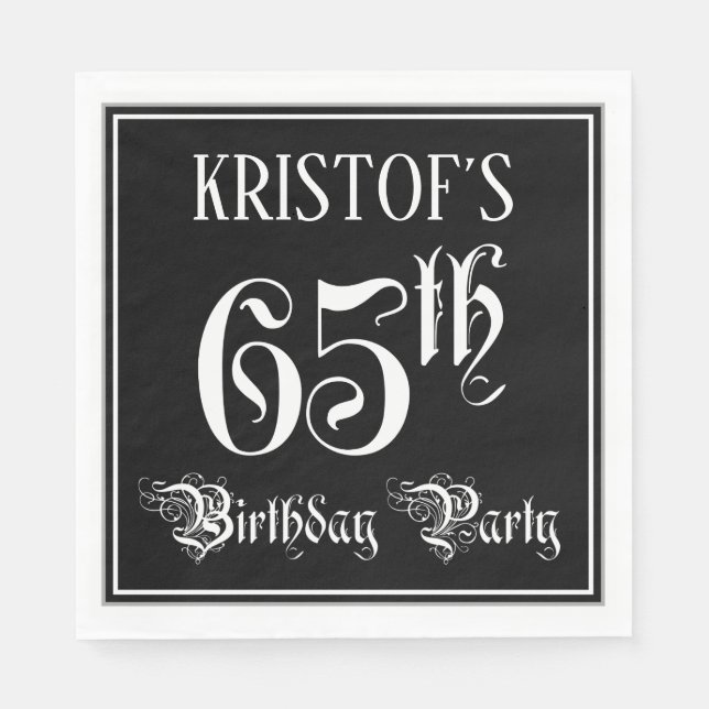 65th Birthday Party — Fancy Script + Custom Name Napkin (Front)