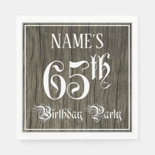 65th Birthday Party — Fancy Script, Faux Wood Lo Napkin