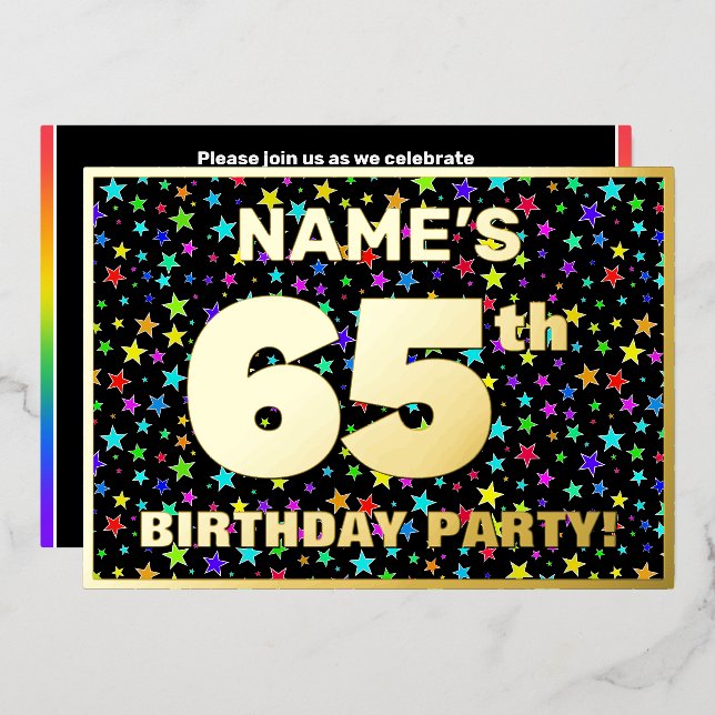 65th Birthday Party — Fun, Colourful Stars Pattern (Front/Back)