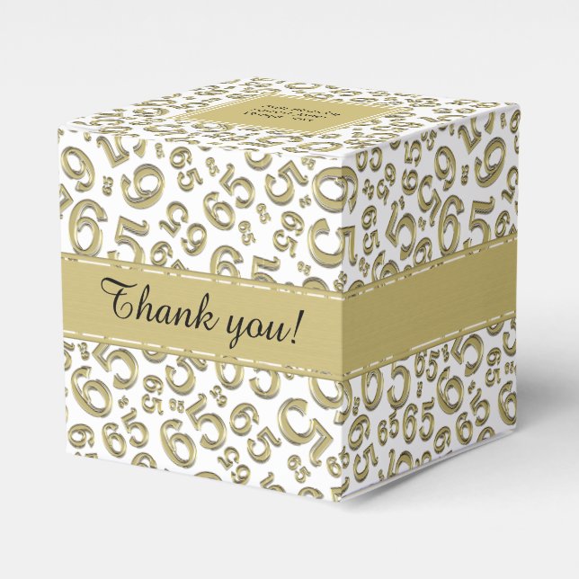 65th Birthday Party Gold/White Number pattern Favour Box (Front Side)
