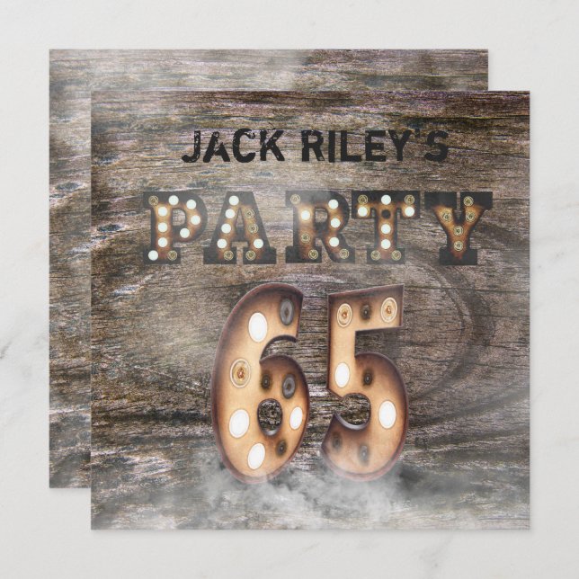 65th birthday party in lights and fog invitation (Front/Back)