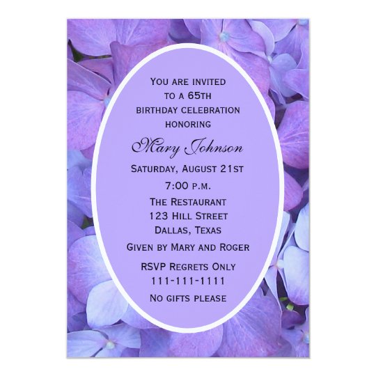 65th Birthday Party Invitation Hydrangea