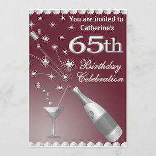 65th Birthday Party Invitation - Red & Silver