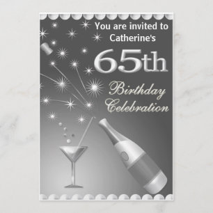 65th Birthday Party Invitation - Silver