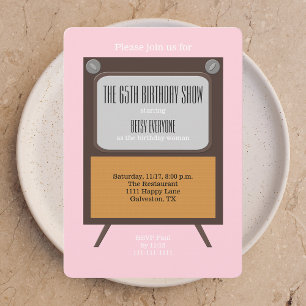 65th Birthday Party Invitation TV on Pink
