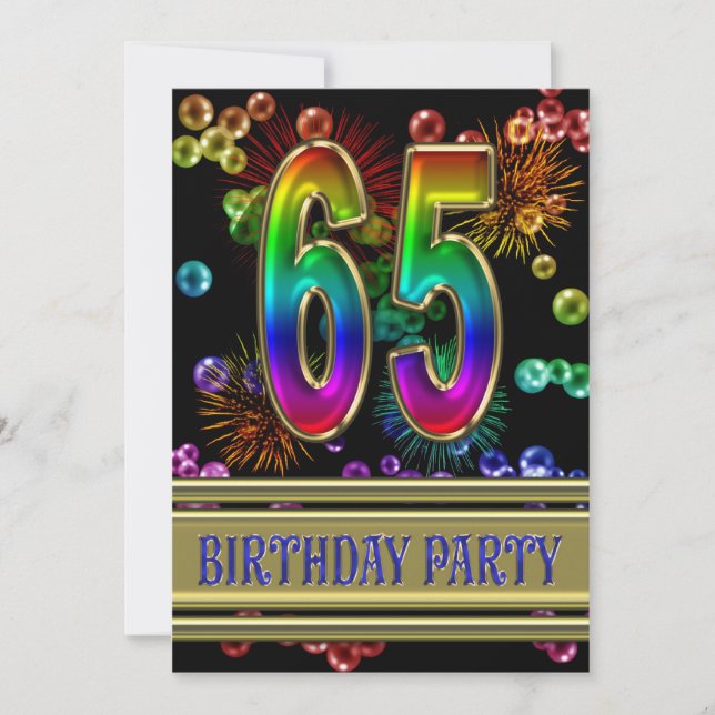 65th Birthday party Invitation with bubbles (Front)