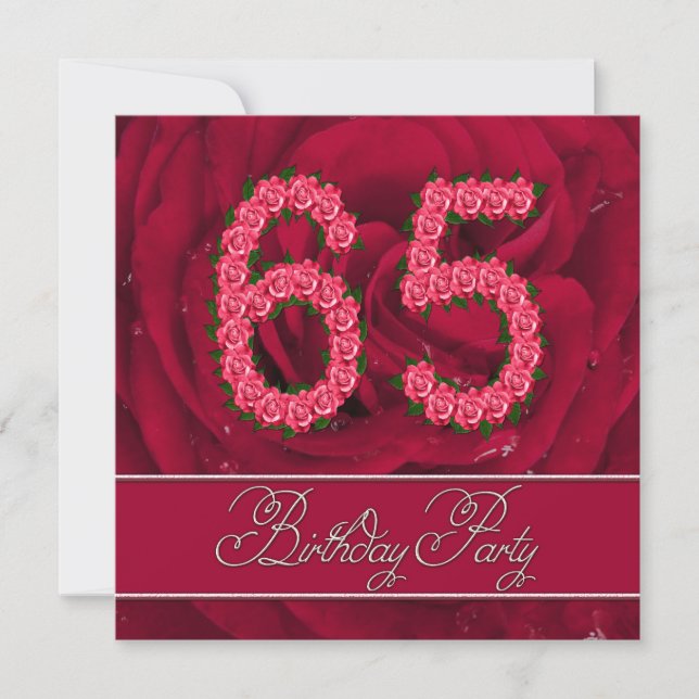 65th birthday party invitation with roses (Front)