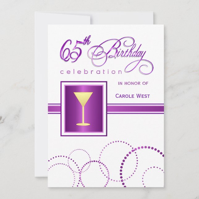 65th Birthday Party Invitations - with Monogram (Front)