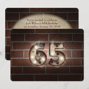 65th Birthday Party-marquee lights on brick Invitation