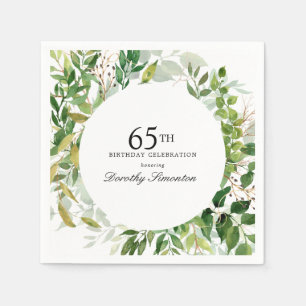 65th Birthday Party Modern Green Botanical Napkin