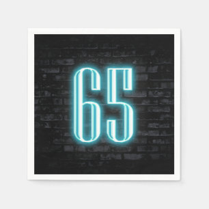 65th Birthday Party Neon Sign on Brick Wall   Napkin
