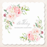 65th Birthday Party Pink Floral Custom Paper