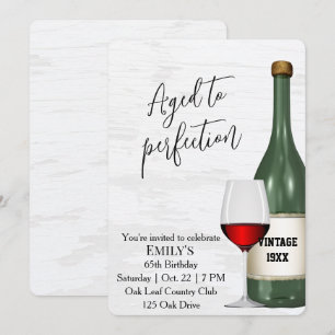 65th Birthday Party Red Wine Glass and Bottle Invitation