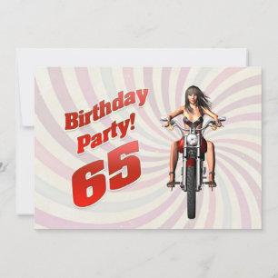 65th birthday party with a girl on a motorbike invitation