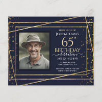 65th Birthday Photo Blue Gold Paper Sheet