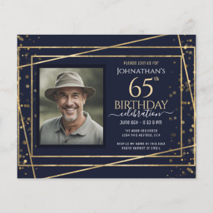 65th Birthday Photo Blue Gold Paper Sheet