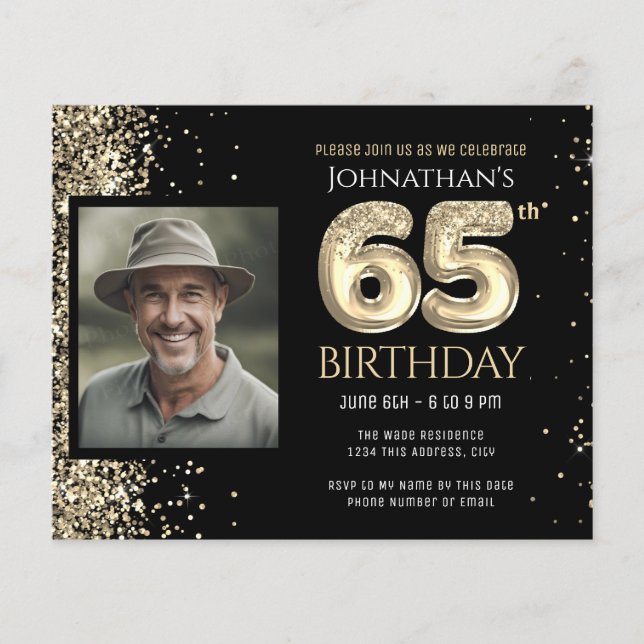 65th Birthday Photo Gold Balloon Paper Sheet (Front)