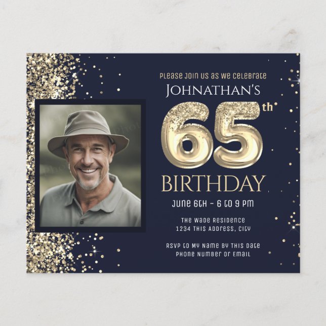 65th Birthday Photo Gold Balloon Paper Sheet (Front)